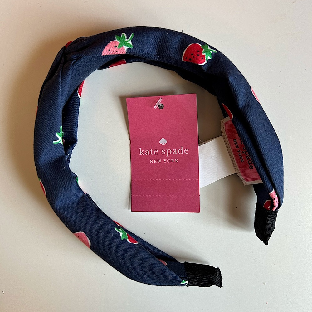🍓Kate Spade Wild Strawberries Headband Blue NWT